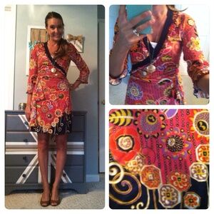Anthropologie Pink Floral Wrap Dress